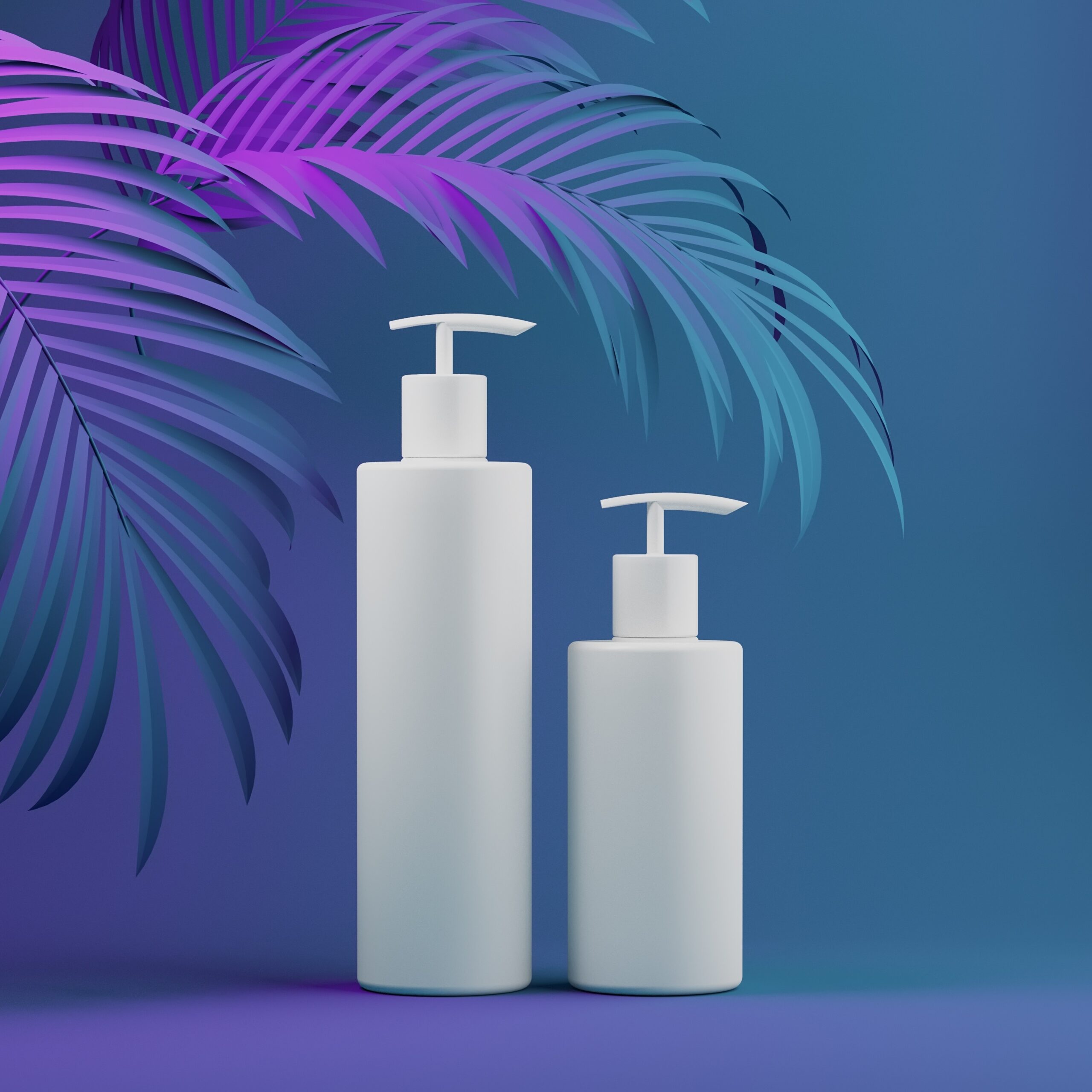 White design natural cosmetic cream , serum, skincare blank bottle packaging with leaves herb, bio organic product.beauty and spa concept. 3d illustartion