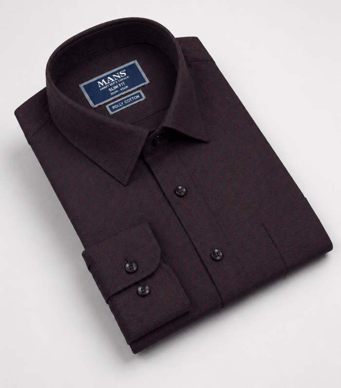 Mans Formal Dark Check Slim Fit Long Sleeve