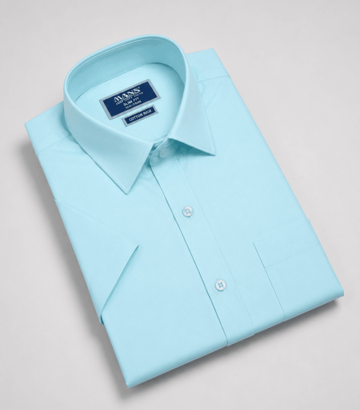 Mans Formal Palne Slim Fit Short Sleeve